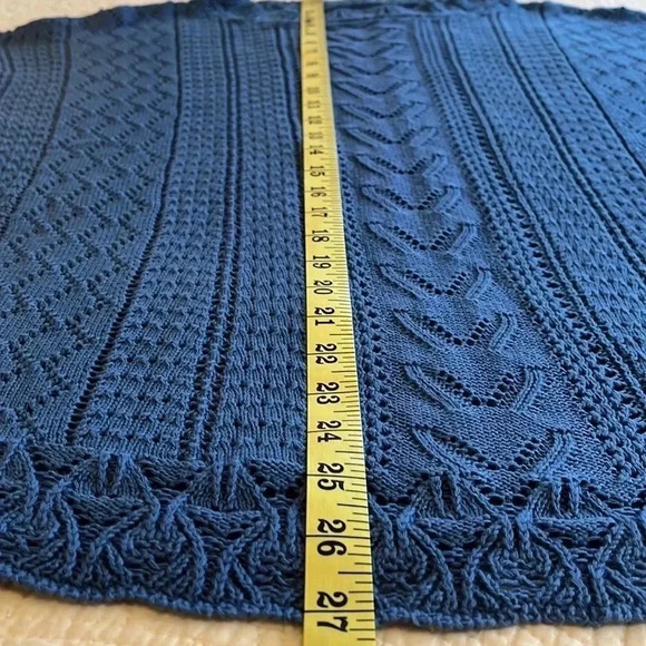 Knit Lacy Crochet Cable Sweater Womens Large Long Sleeves Blue Cottage Core Boho - Picture 13 of 16